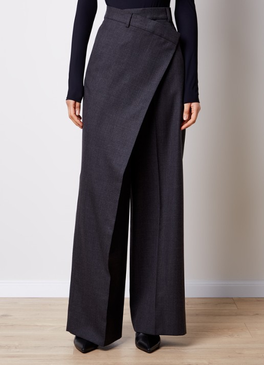 Acne Studios High waist wide fit pantalon in wolblend met overslag  - detail 4 antraciet