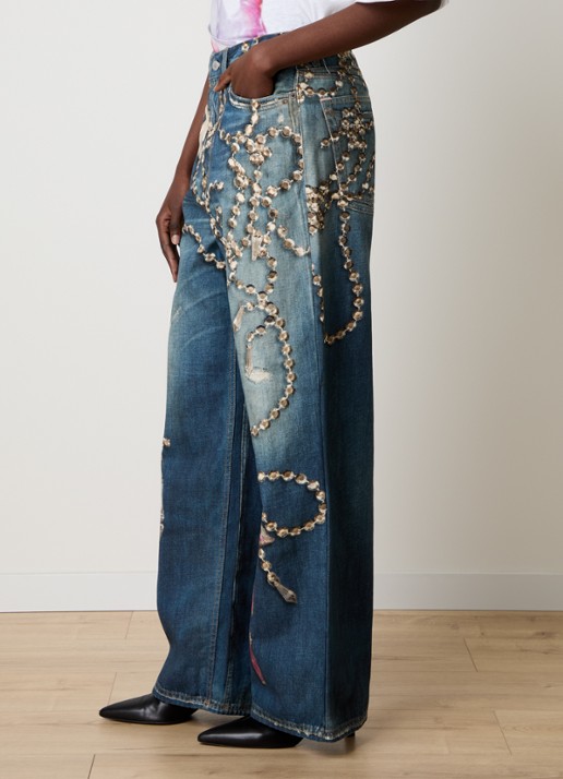 Acne Studios High waist wide leg jeans met print - detail 5 indigo