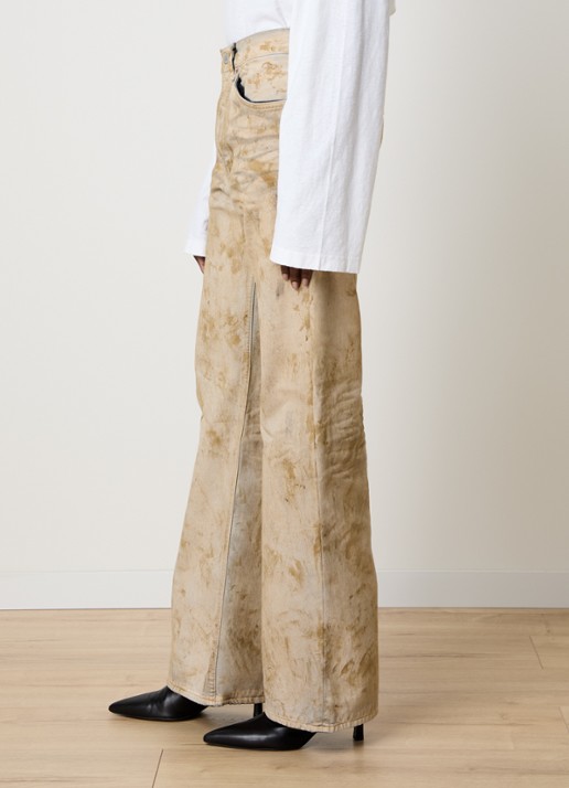 Acne Studios High waist wide leg jeans met verwassen afwerking - detail 2 beige