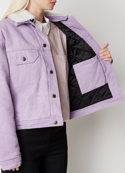 Acne Studios Jack met imitatiebontkraag en klepzakken - detail 5 paars