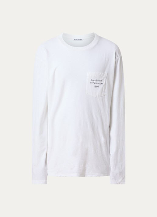 Acne Studios Longsleeve met borstzak en logo - voorkant wit