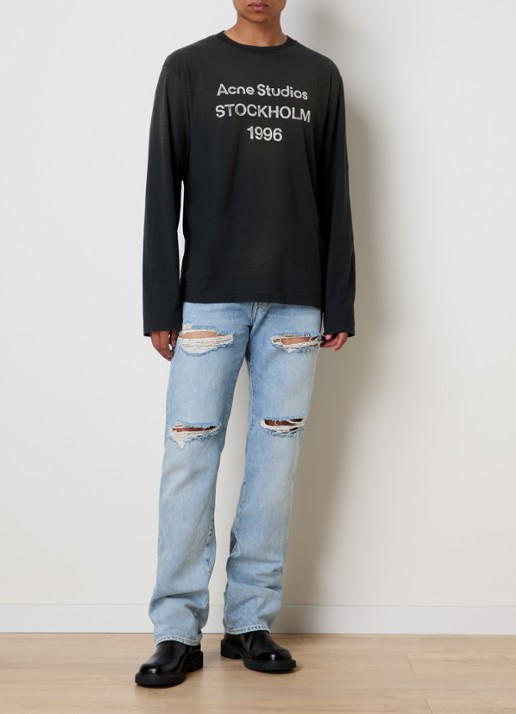 Acne Studios Longsleeve met logoprint en verwassen afwerking - voorkant 5 zwart