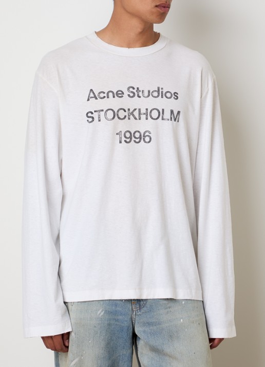 Acne Studios Longsleeve met logoprint en verwassen afwerking - detail 2 gebroken wit