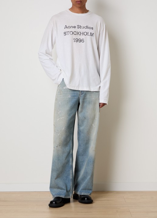 Acne Studios Longsleeve met logoprint en verwassen afwerking - voorkant 5 gebroken wit