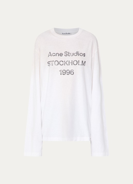 Acne Studios Longsleeve met logoprint en verwassen afwerking - voorkant 4 gebroken wit