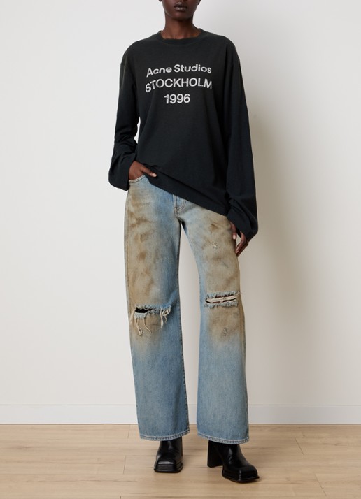 Acne Studios Longsleeve met logoprint en verwassen afwerking - voorkant 4 zwart