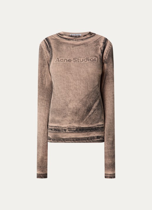 Acne Studios Longsleeve met logoprint en verwassen afwerking - voorkant 4 bruin