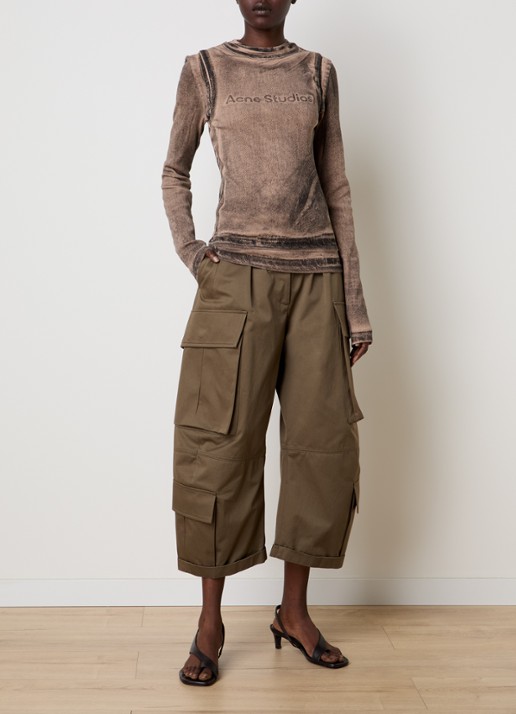 Acne Studios Longsleeve met logoprint en verwassen afwerking - voorkant 5 bruin