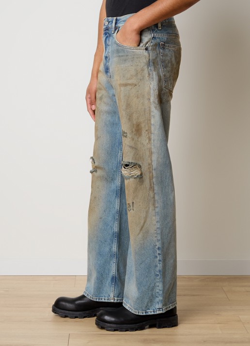 Acne Studios Loose fit jeans van  katoen met destroyed afwerking - detail 3 indigo
