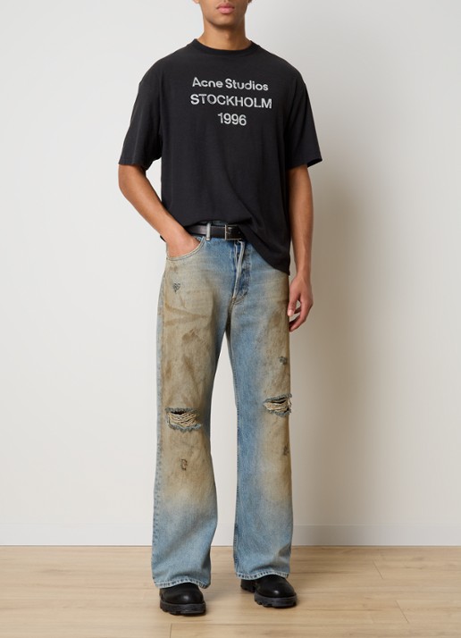 Acne Studios Loose fit jeans van  katoen met destroyed afwerking - voorkant 6 indigo