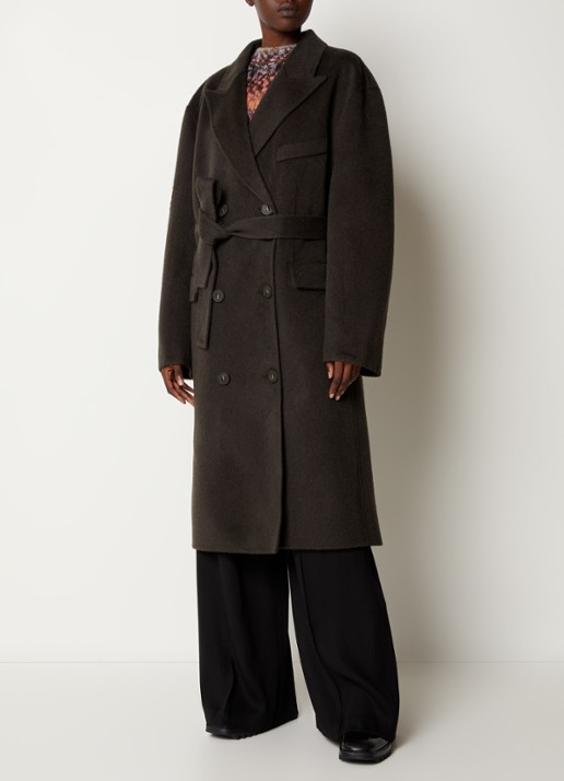 Acne Studios Mantel in alpaca wolblend met strikceintuur - detail 4 antraciet