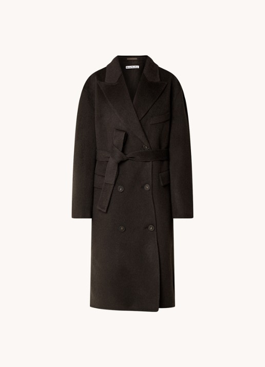 Acne Studios Mantel in alpaca wolblend met strikceintuur - voorkant 2 antraciet
