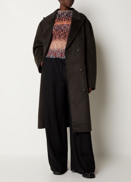 Acne Studios Mantel in alpaca wolblend met strikceintuur - voorkant 3 antraciet