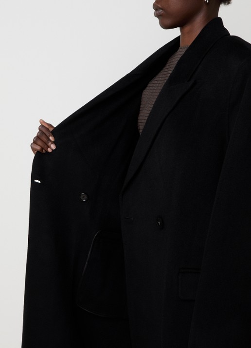 Acne Studios Mantel in kasjmierblend met strikceintuur - detail 5 zwart