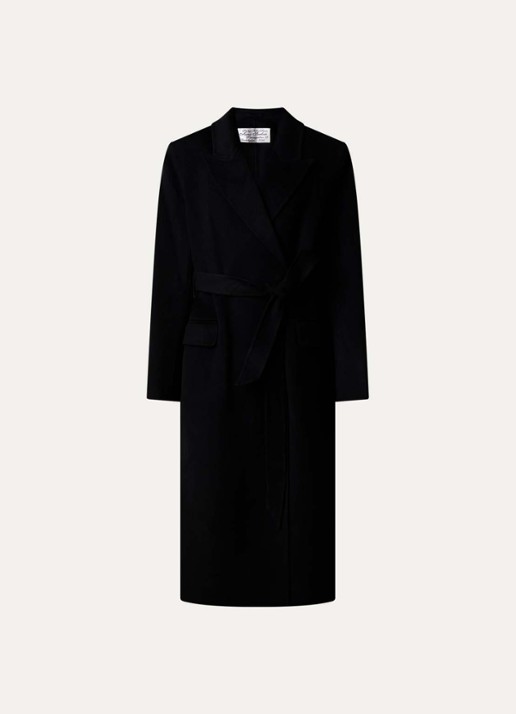 Acne Studios Mantel in kasjmierblend met strikceintuur - voorkant 2 zwart