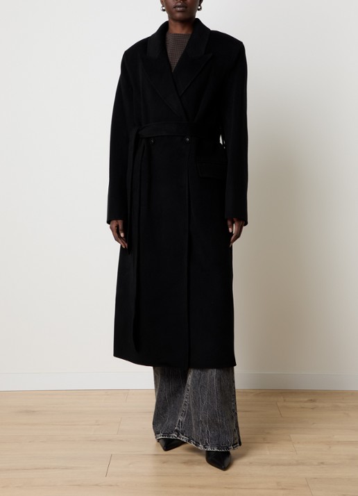 Acne Studios Mantel in kasjmierblend met strikceintuur - voorkant 3 zwart