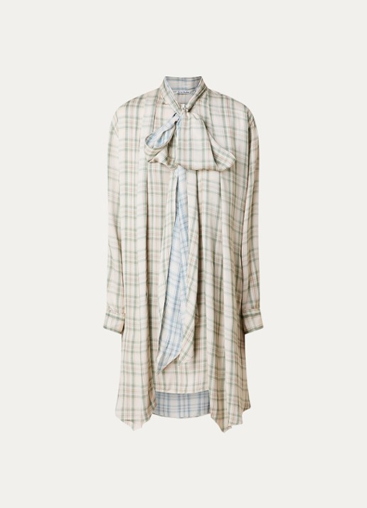 Acne Studios Midi tuniekjurk met ruitdessin en sjaalkraag - voorkant beige
