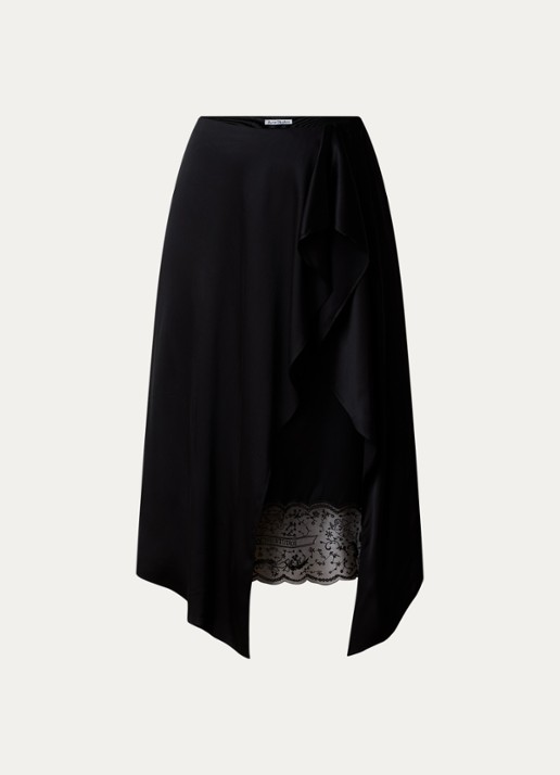Acne Studios Minirok van satijn met details van kant - voorkant 4 zwart