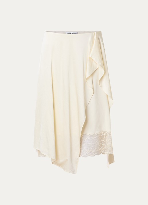 Acne Studios Minirok van satijn met details van kant - voorkant 3 gebroken wit