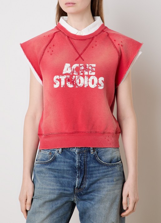 Acne Studios Mouwloze top met logoprint en verwassen afwerking