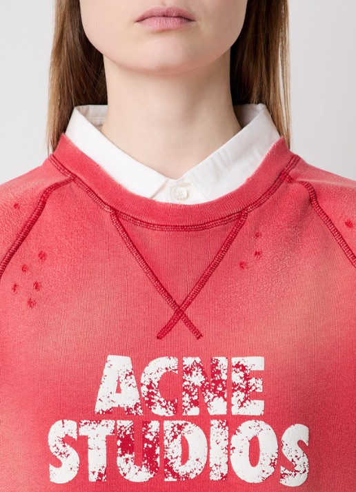Acne Studios Mouwloze top met logoprint en verwassen afwerking - detail 3 steenrood
