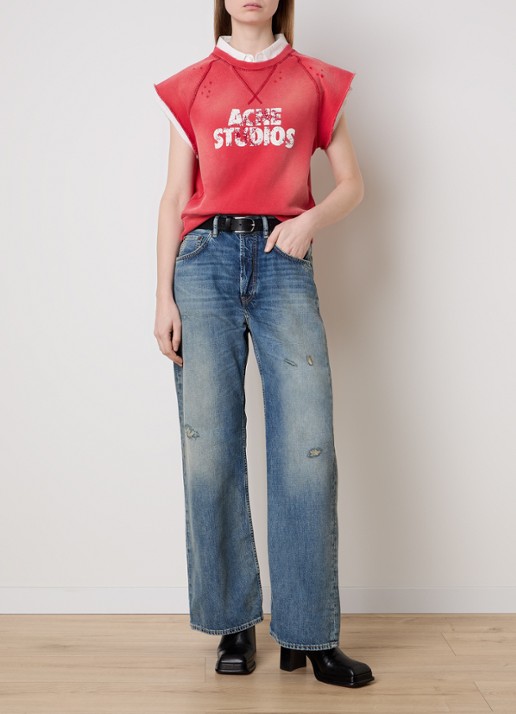 Acne Studios Mouwloze top met logoprint en verwassen afwerking - voorkant 5 steenrood