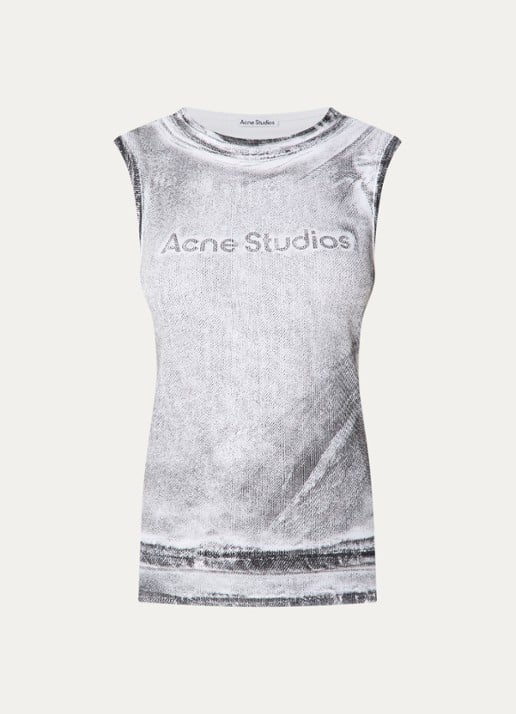 Acne Studios Mouwloze top met logoprint en verwassen afwerking - voorkant 2 grijs