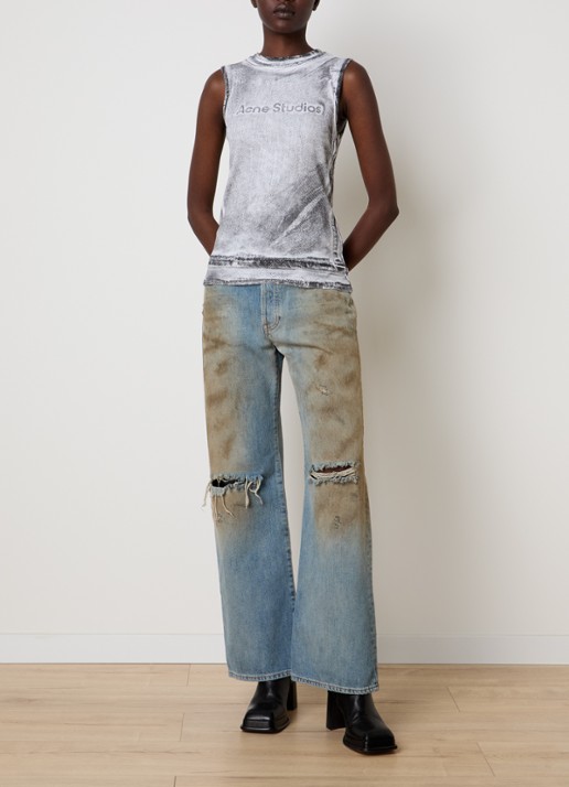 Acne Studios Mouwloze top met logoprint en verwassen afwerking - voorkant 3 grijs
