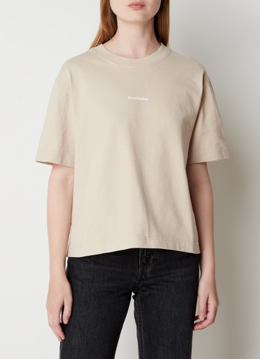 Acne Studios Oversized T-shirt met logo - detail 4 donkerbeige