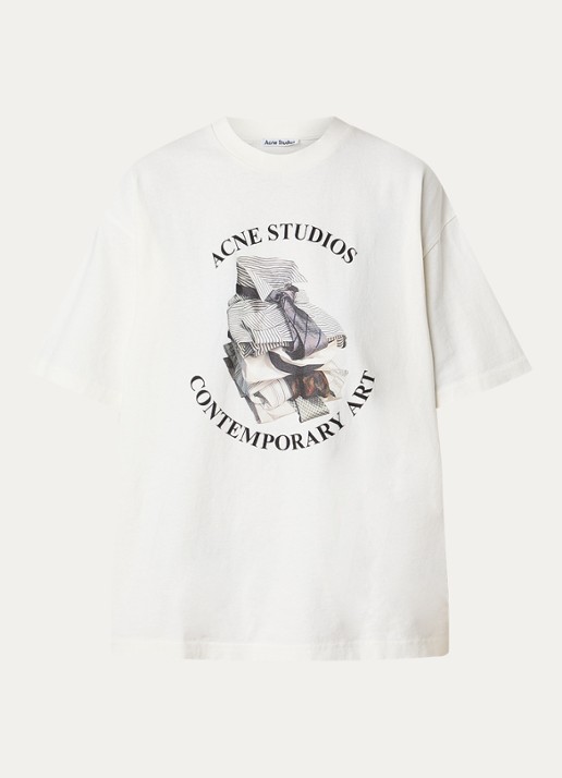 Acne Studios Oversized T-shirt met logoprint - voorkant gebroken wit