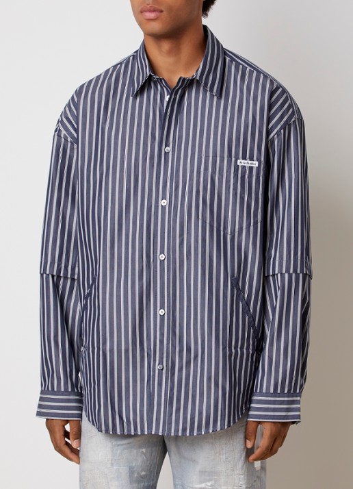 Acne Studios Regular fit overhemd met borstzak en streepprint - detail 2 donkerblauw
