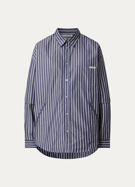 Acne Studios Regular fit overhemd met borstzak en streepprint - voorkant 4 donkerblauw