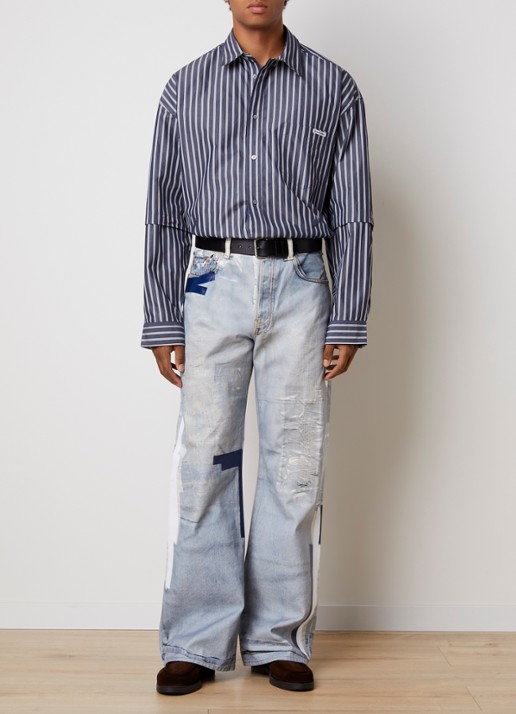 Acne Studios Regular fit overhemd met borstzak en streepprint - voorkant 5 donkerblauw