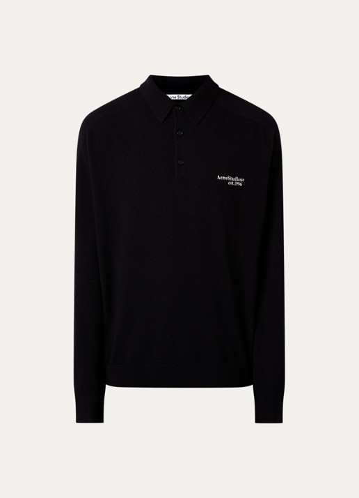 Acne Studios Richard fijngebreide trui van wol met polokraag - voorkant 2 zwart