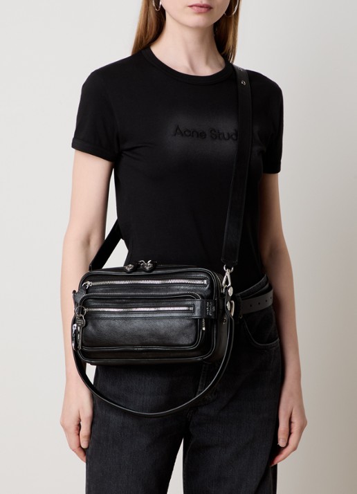 Acne Studios Schoudertas van kalfsleer met afneembare schouderriem - voorkant 6 zwart