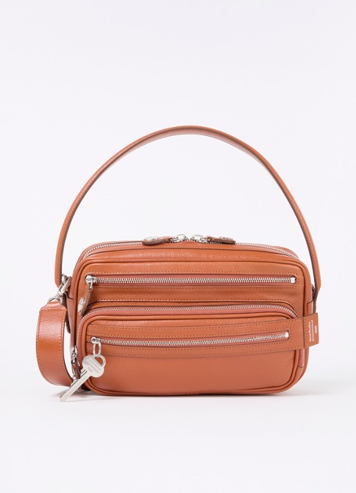 Acne Studios Schoudertas van kalfsleer met afneembare schouderriem - voorkant oranjebruin