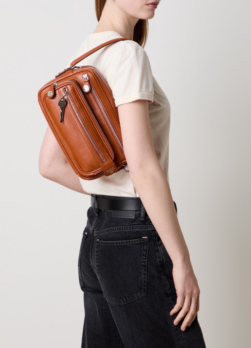 Acne Studios Schoudertas van kalfsleer met afneembare schouderriem - voorkant 2 oranjebruin