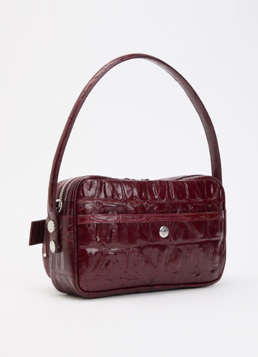 Acne Studios Schoudertas van kalfsleer met crocostructuur en afneembare schouderriem - achterkant 8 bordeauxrood