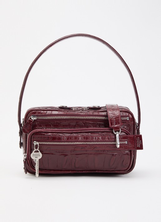 Acne Studios Schoudertas van kalfsleer met crocostructuur en afneembare schouderriem
