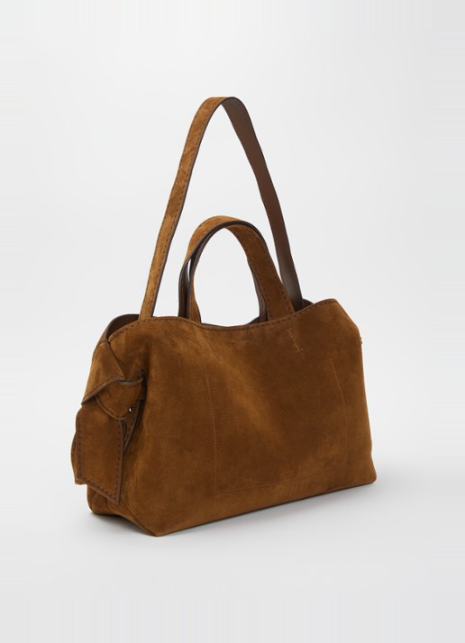 Acne Studios Schoudertas van suède afneembare schouderriem - achterkant 2 cognac