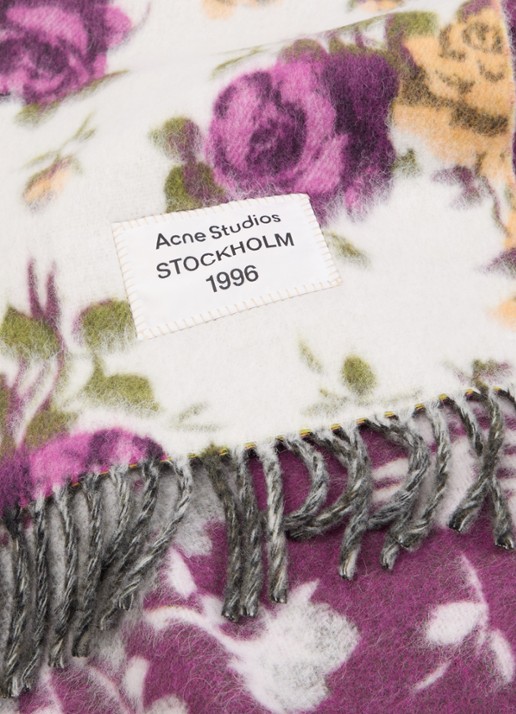 Acne Studios Sjaal in alpaca wolblend met bloemenprint 186 x 33 cm - detail 2 roze