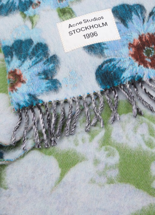 Acne Studios Sjaal in alpaca wolblend met bloemenprint 186 x 33 cm - detail 2 donkerblauw