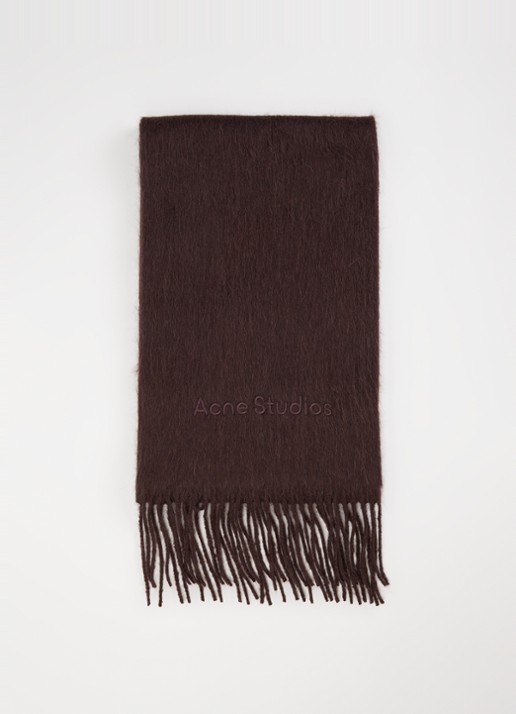 Acne Studios Sjaal van alpaca wolblend met logoborduring - voorkant donkerbruin