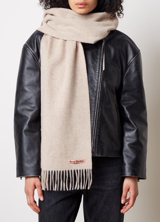 Acne Studios Sjaal van wol met franjes 190 x 30 cm - voorkant 3 zand