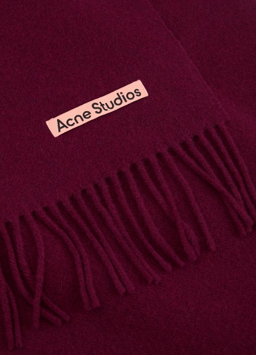 Acne Studios Sjaal van wol met franjes 200 x 45 cm - detail 2 bordeauxrood
