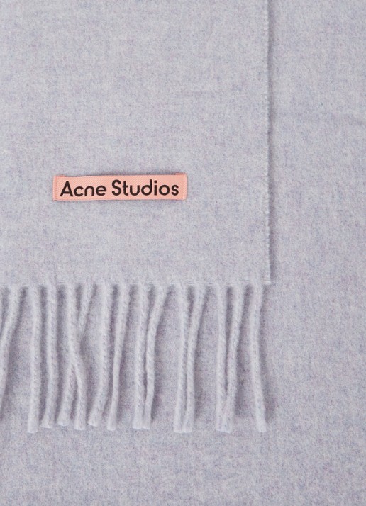 Acne Studios Sjaal van wol met logo 200 x 45 cm - detail 3 blauwgrijs