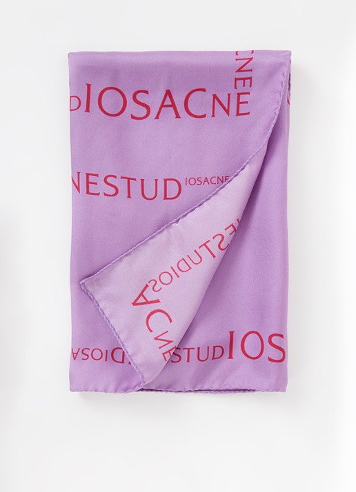 Acne Studios Sjaal van zijde met logoprint 64 x 64 cm  - voorkant violet