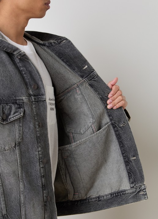 Acne Studios Spijkerjas met capuchon en steekzakken - detail 6 middengrijs
