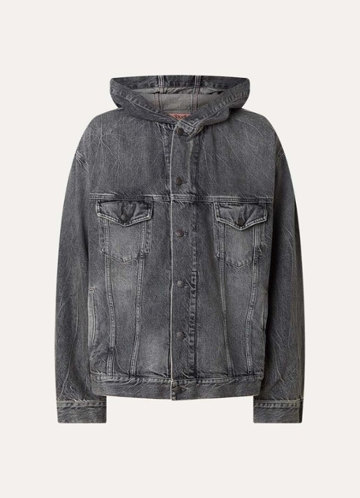 Acne Studios Spijkerjas met capuchon en steekzakken - voorkant middengrijs