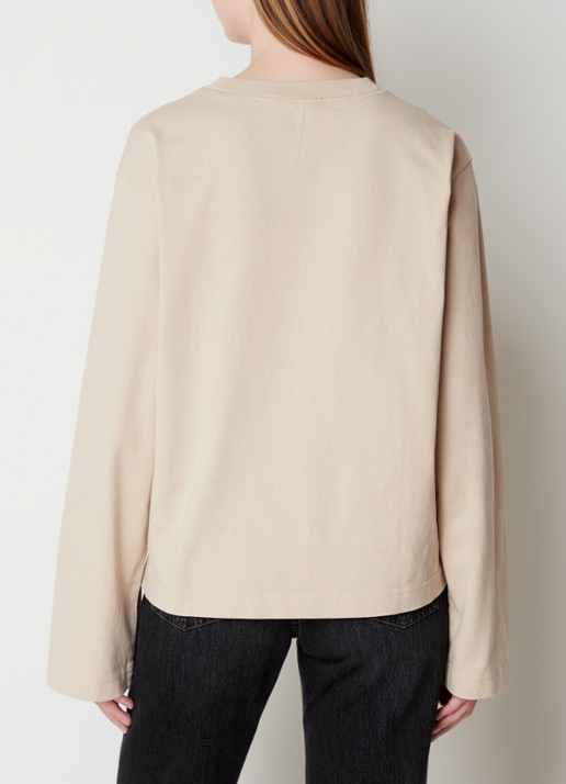 Acne Studios Sweater met logoborduring en trompetmouw - achterkant donkerbeige